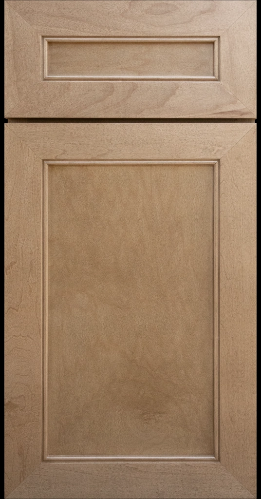 Alpine mitered shaker cabinet in Ghost Matte with a flat center panel & inside bead detail.